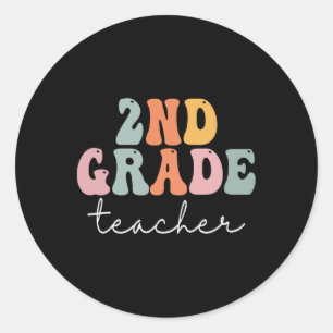 Sticker Rond Professeur de 2e année Rétro Groovy Vintage Premie