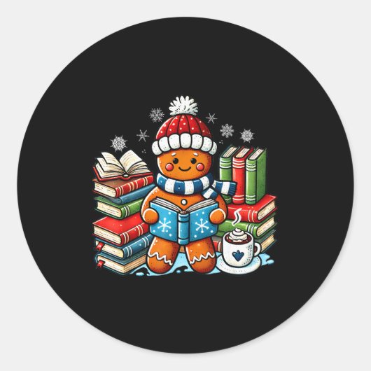 Sticker Rond Professeur de lecture de pain d'épice Bibliothèque (Devant)