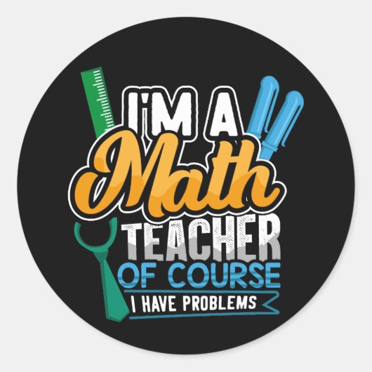 Sticker Rond Professeur De Maths De Retour À L'École (Devant)