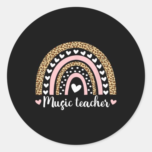 Sticker Rond Professeur De Musique Leopard Boho Rainbow 100 Jou (Devant)