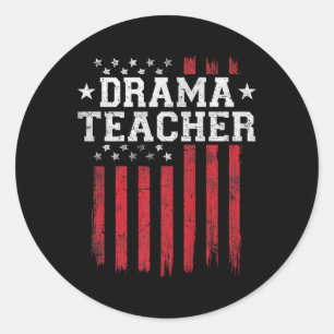 Sticker Rond Professeur de théâtre fier drapeau américain États