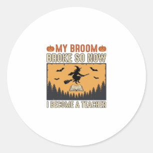 Sticker Rond Professeur d'Halloween Balai Cassa Conception Vint