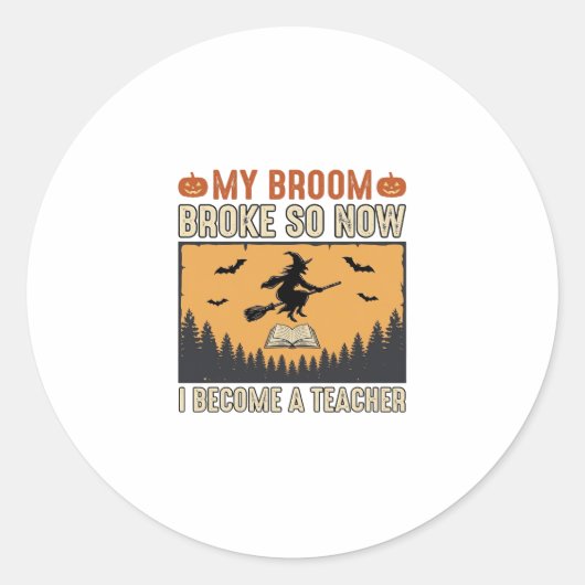 Sticker Rond Professeur d'Halloween Balai Cassa Conception Vint (Devant)