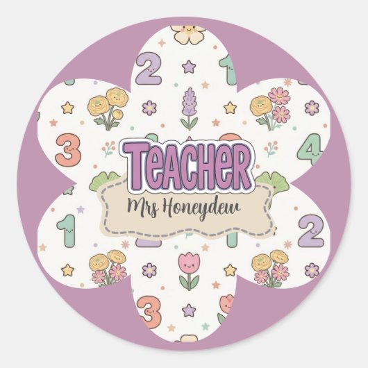 Sticker Rond Professeur École Chiffres Motif Violet  (Devant)