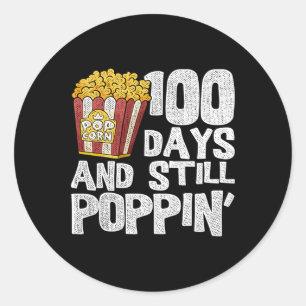 Sticker Rond Professeur École Étudiant Popcorn 100 Jours De L'É