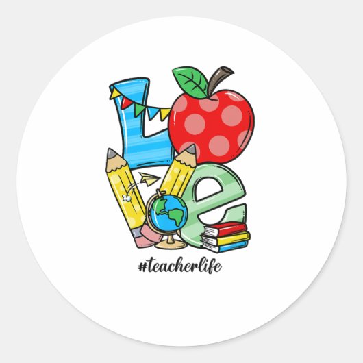 Sticker Rond Professeur Enseignant Des Choses Amour Symbole De (Devant)