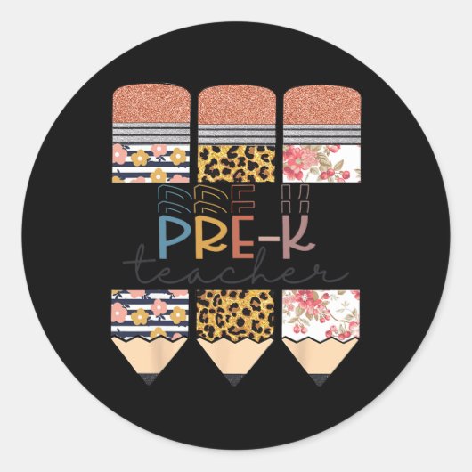 Sticker Rond Professeur Fun Leopard Pencil Joyeux Premier Jour (Devant)