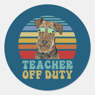 Sticker Rond Professeur hors service drôle chien Airedale Terri