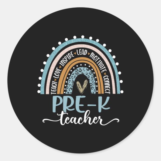 Sticker Rond Professeur Leopard Boho Rainbow Retour À L'École (Devant)