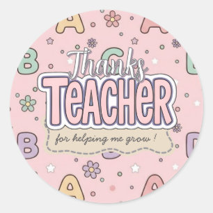 Sticker Rond Professeur lettres roses motif scolaire