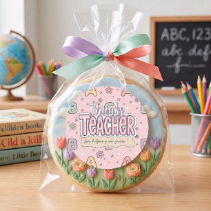 Sticker Rond Professeur lettres roses motif scolaire