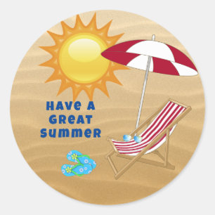 Sticker Rond Professeur/Maman Sable Été Soleil Chaise de Plage