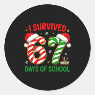 Sticker Rond Professeur Noël Mème Drôle J'ai Survécu 67 Jours D