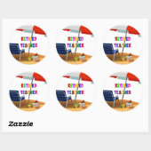 Sticker Rond Professeur Retraité, Scène De Plage, (Feuille)