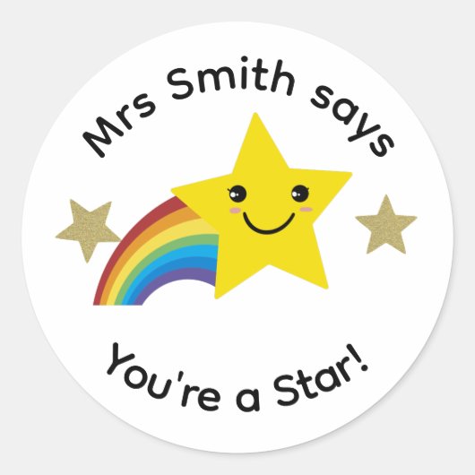 Sticker Rond Professeur, tu es une star ! (Devant)