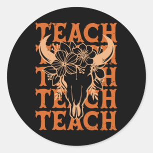 Sticker Rond Professeur Western Boho Wild West Crâne de Taureau