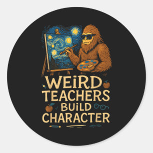 Sticker Rond Professeurs Bizarres Construisent Personnage Drôle