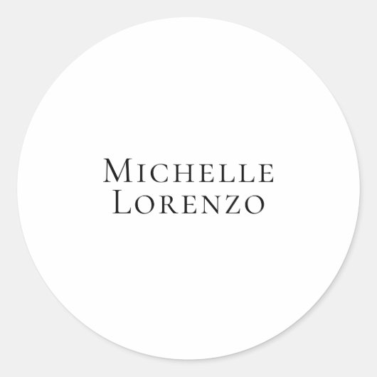 Sticker Rond Professionnel Moderne Simple Clair Nom Noir Blanc (Devant)