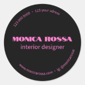 Sticker Rond Professionnel Simple Moderne Neon Rose Noir (Devant)