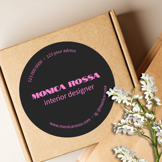 Sticker Rond Professionnel Simple Moderne Neon Rose Noir