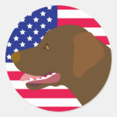 Sticker Rond Profil du labrador de chocolat US Drapeau (Devant)