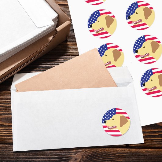 Sticker Rond Profil du Labrador jaune Drapeau US