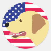 Sticker Rond Profil du Labrador jaune Drapeau US (Devant)
