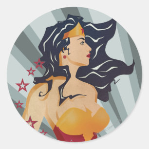 Sticker Rond Profil rétro de Wonder Woman Sunburst