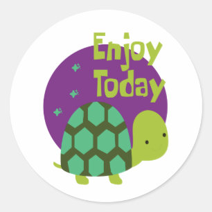 Sticker Rond Profitez de la vie Kawaii mignon et drôle tortue v