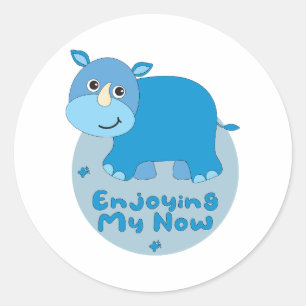Sticker Rond Profitez de mon maintenant Kawaii mignon rhino ble