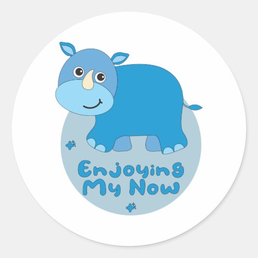 Sticker Rond Profitez de mon maintenant Kawaii mignon rhino ble (Devant)