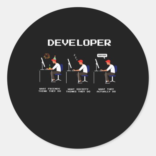 Sticker Rond Programmeur développeur Coder ordinateur Geek Nerd (Devant)
