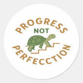 Sticker Rond Progress not Perfection - Cute Turtle Motivational (Devant)