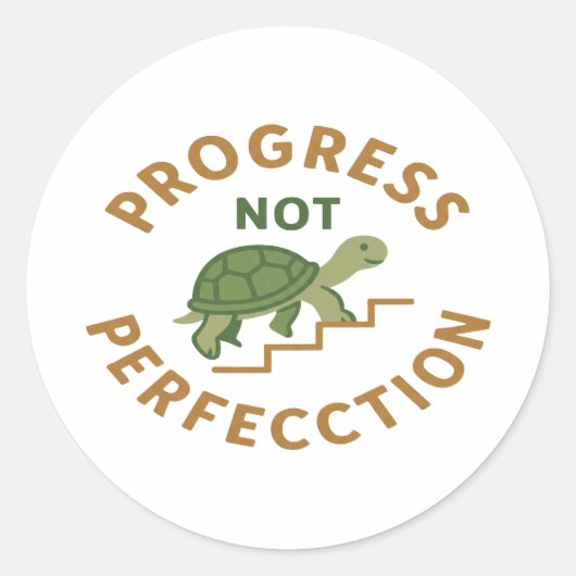 Sticker Rond Progress not Perfection - Cute Turtle Motivational (Devant)