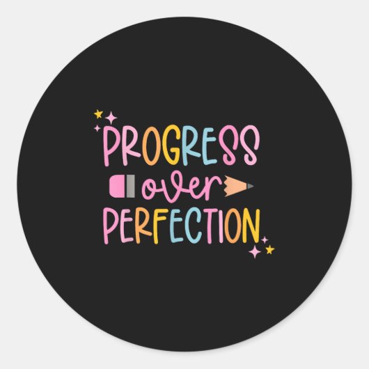 Sticker Rond Progress Over Perfection Motivational Back To Scho (Devant)