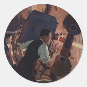 Sticker Rond Projectioniste de cinéma, Vintage Business