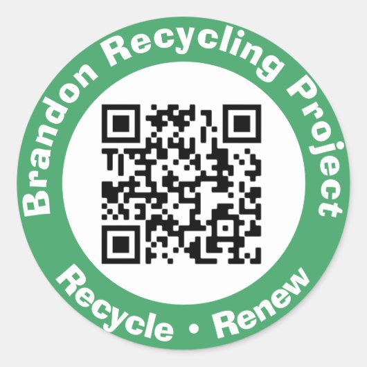 Sticker Rond Projet de recyclage QR Code Recycle & Renouveler. (Devant)