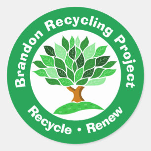 Sticker Rond Projet de recyclage. Recycler et renouveler.