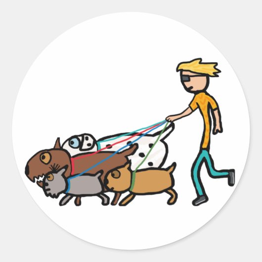 Sticker Rond Promenade de chiens (Devant)