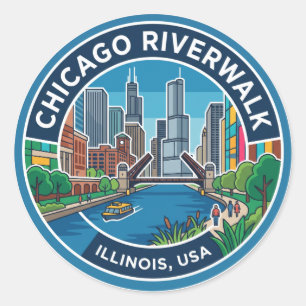 Sticker Rond Promenade du Chicago Riverwalk Illinois