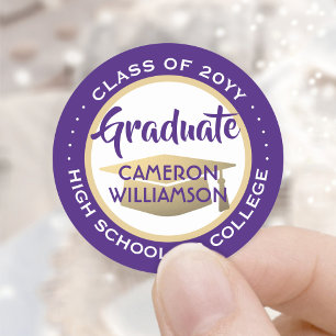 Sticker Rond Promotion Année Or et Blanc Moderne Violet