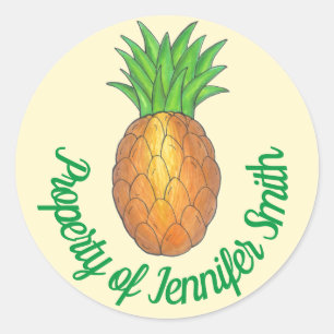 Sticker Rond PROPRIÉTÉ DU Fruit D'Ananas Tropical Personnalisé