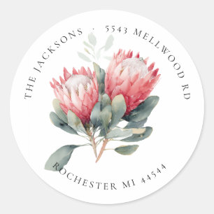 Sticker Rond Protea Blush Watercolor Flowers Adresse de retour
