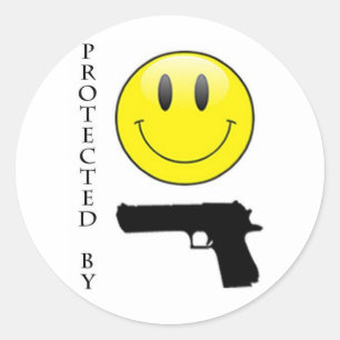 Sticker Rond Protégé par le visage et l'arme à feu