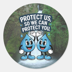 Sticker Rond Protegeons l'eau Conservation de l'eau Mignon