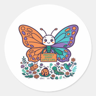 Sticker Rond Protéger chaque petite vie Papillon