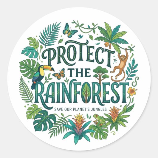 Sticker Rond Protéger la forêt tropicale humide (Devant)