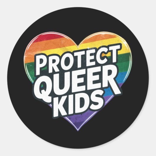 Sticker Rond Protéger les enfants queer Rainbow Heart LGBT Prid (Devant)