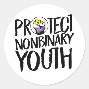 Sticker Rond Protéger les jeunes non binaires
