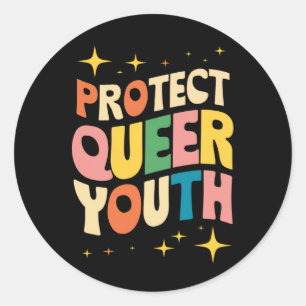 Sticker Rond Protéger les jeunes queer Protéger les enfants tra